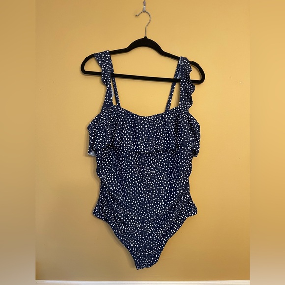 Brand: Kona Sol Women's Polka Dot Ruffle Shoulder One Piece Swimsuit - Picture 3 of 11